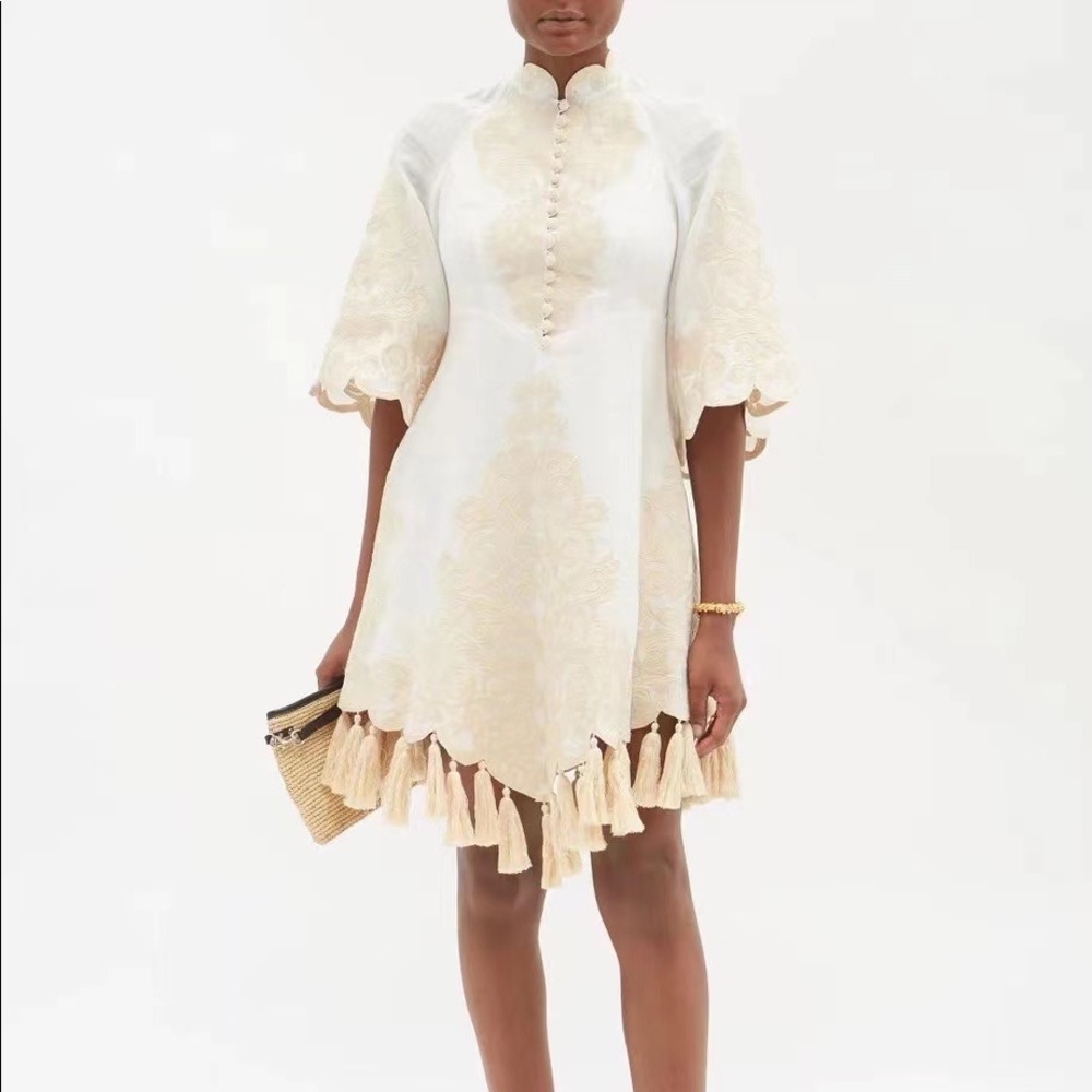 Zimmermann Cream and White Tassel Mini Dress